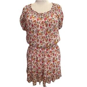 Nicole Miller Collection Mini Dress XL Silk‎ Floral Smocked Drop Waist Y2K